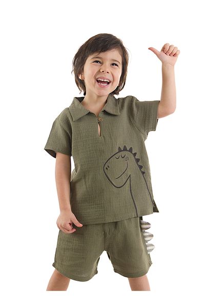 Denokids Set aus Musselin-Shorts und Hemd mit Dino-Muster für Babys (J)