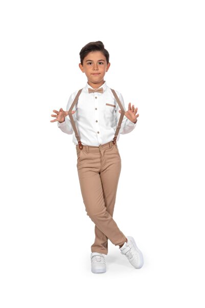 Mnk Baby&Kids Oxford Gömlek Uzun Pantolon Erkek Çocuk Takımı MNK0302 KAHVERENGİ