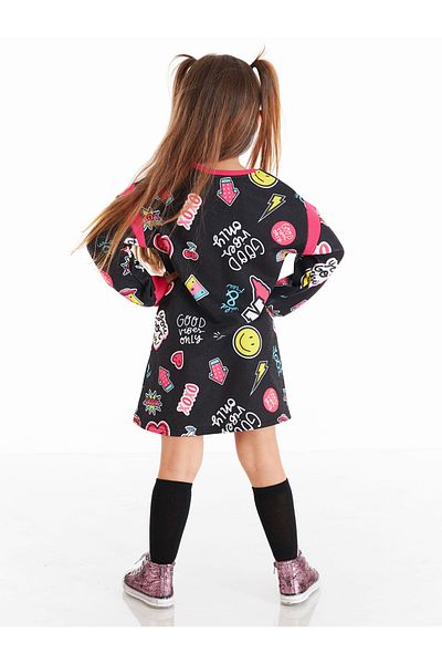 MSHB&G Good Vibes Langarmkleid für Mädchen, schwarz