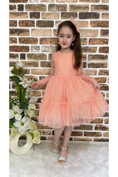 Mnk Girl's Lace Buckle Dress 0306 - Salmon Princess Katkat