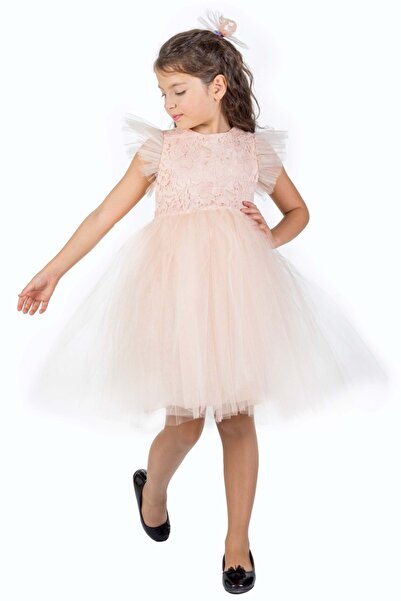 Mnk Baby&Kids Roza Dantel Tütü Kız Çocuk Abiye Elbise MNK0546 SOMON