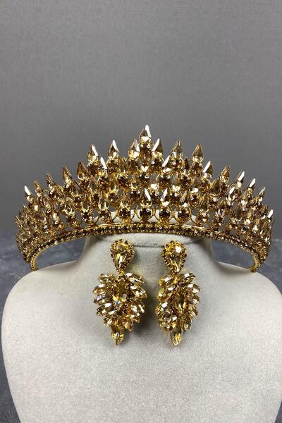 Limelia طقم تاج حناء للزفاف ثلاثي الأبعاد على شكل قطرة عسلي وأقراط مكوكية