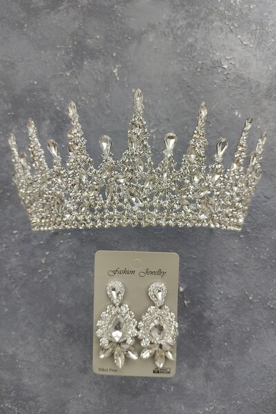 Limelia نموذج جاتريا - تاج الزفاف وأقراط المكوك المرصعة بالأحجار