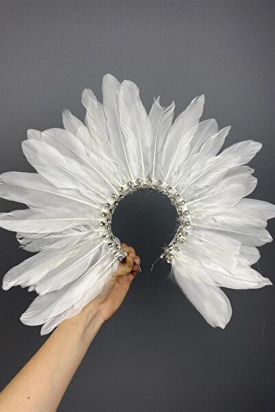 Limelia Στέμμα χινάρας νύφης - Αξεσουάρ με πέτρες και φτερά εκρού νταλί