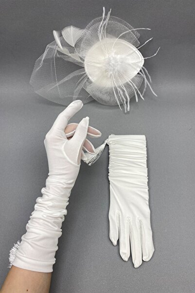 Limelia Uzun Püsküllü Gelin Eldiveni ve Nikah Şapkası