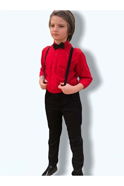 Mnk Askılı Erkek Çocuk Gömlekli Takım Kirmizi