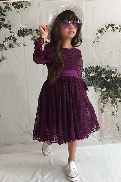 Mnk Cream Hat Lace Girl's Dress Plum