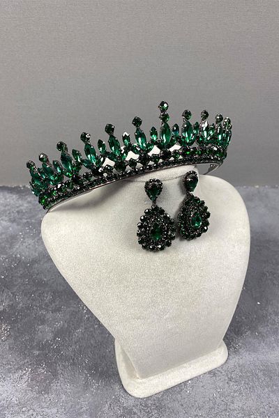 Hayalperest boncuk Set de cercei și coroană de mireasă cu henna verde Pedro Stone
