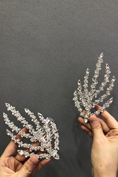 Limelia Agrafă de păr dublă pentru mireasă, argintie, cu pieptene