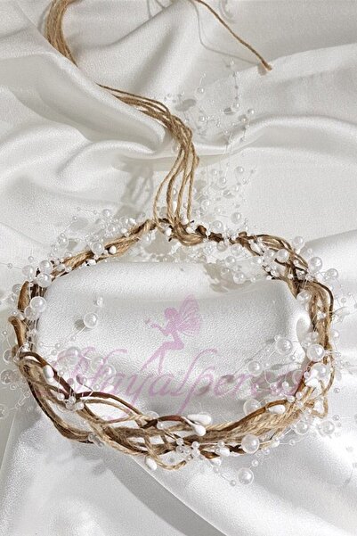 LÜX Tasarım Coroana de paie cu perle crem