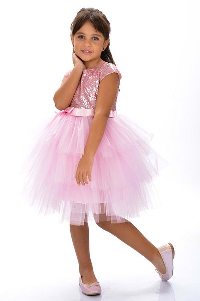 Mnk Girl's Sequin Tulle Party Dress Pink