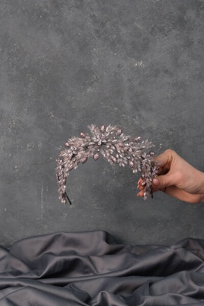 Limelia ربطة شعر مطرزة بالكريستال من باودر أردن وتاج العروس للحناء