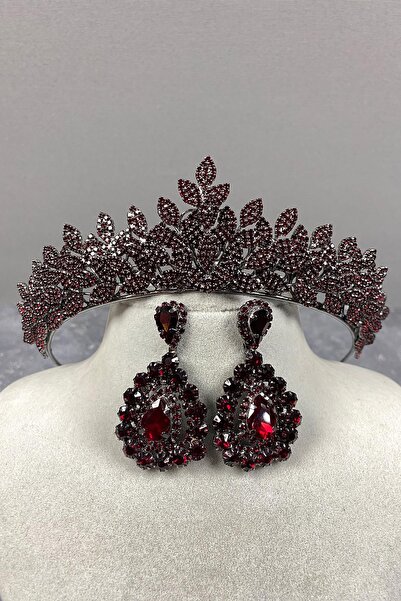 Limelia Βουργουνδία Sara συχνά πέτρινη νυφική ​​τιάρα χέννα και σκουλαρίκια μ...