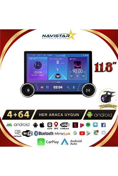 Navistar Toyota Auris Dual Knob 11.8" 2006-2012 Model 4gb 64gb Android 13 Kablosuz Carplay Navigasyon Multi