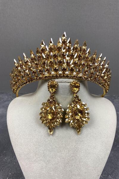 Limelia Set de cercei cu coroană și piatră de mireasă tridimensională Honey C...