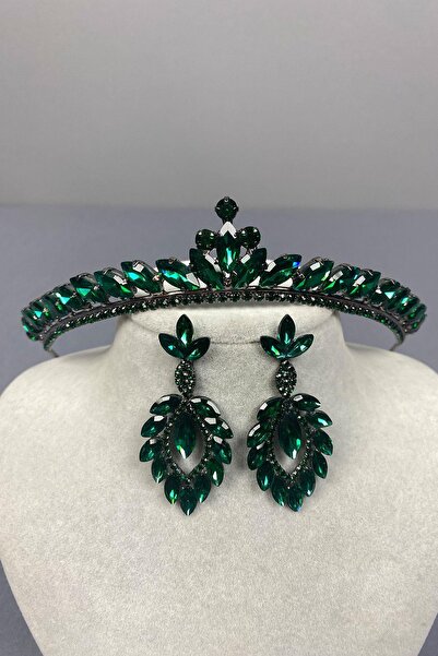 Limelia حنة الزفاف الخضراء Ece - أقراط بتفاصيل تاج وحجر مكوك