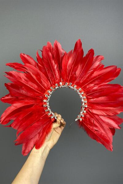 Limelia Accesoriu cu pene roșii Dali și pietre pentru coroana de henna de mir...