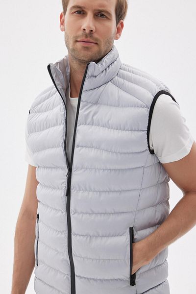 odelon Ανδρικό Γκρι Slim Fit Casual Γιλέκο - Stand Collar
