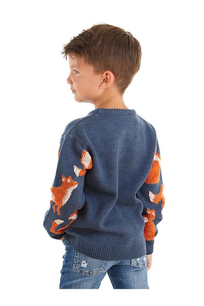 MSHB&G Pulover tricot cu mânecă lungă pentru băiat, albastru, vulpe