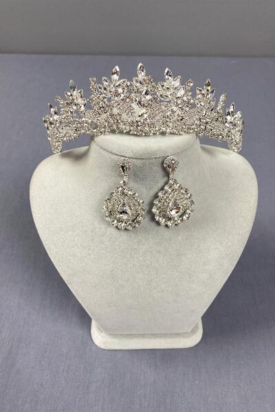 Limelia Set de coroană de mireasă și cercei din argint cu pietre prețioase
