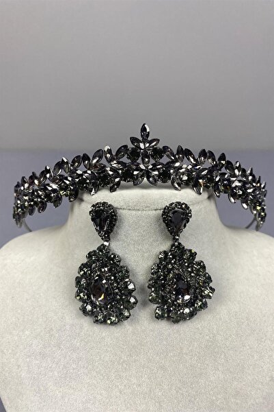 Limelia Антрацит Вера Булчински Обеци Корона и Висящи Обеци с Къна - Тънки Ел...