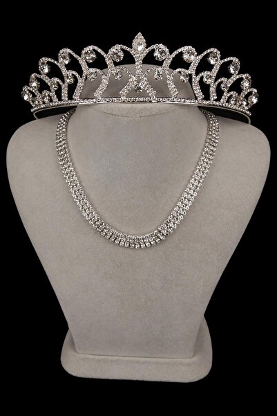 Limelia Κομψό βραδινό κολιέ με 3 σειρές κρυστάλλινη πέτρα και στέμμα νύφης - ...