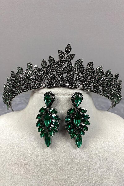 Limelia Set de coroană și cercei cu henna de mireasă verde Sara