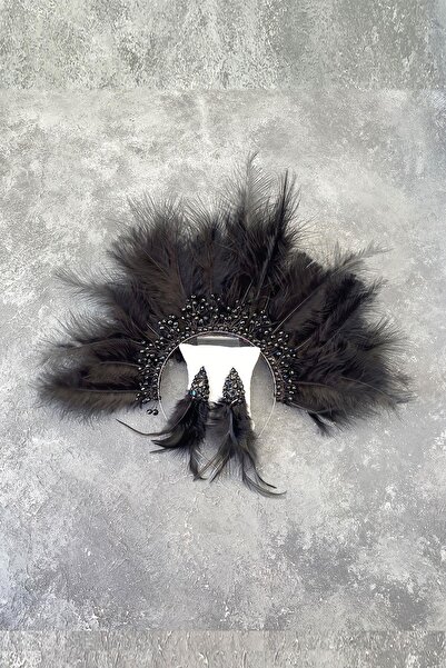 Limelia Μαύρη κορώνα και σκουλαρίκια νύφης με κρυστάλλινες χάντρες από μαγιά