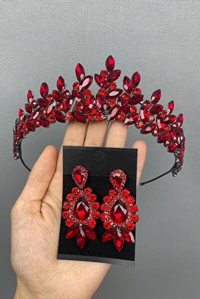 Limelia Coroana și cerceii de henna pentru mireasă model Subra roșu