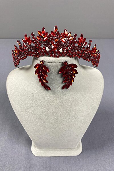 Limelia Set de cercei cu coroană și frunze de henna roșie - Belur