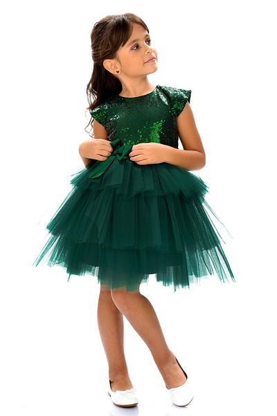 Mnk Girl's Sequin Tulle Party Dress Green
