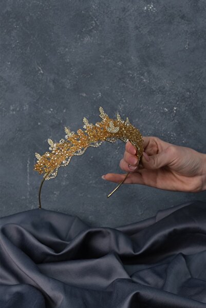 Limelia Μέλι Χρώμα Κρυστάλλινο Με χάντρες Νυφικό Στέμμα Bade