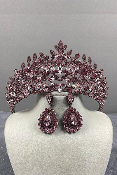 Limelia Set de coroană și cercei cu henna de mireasă Leonis roz