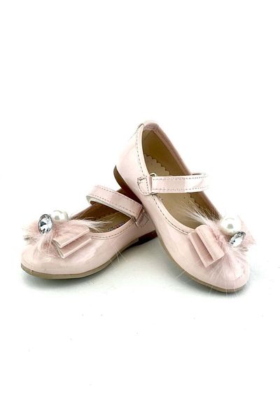 Mnk Patent Leather Feather Buckle Pearled Ballerina Shoes Powder