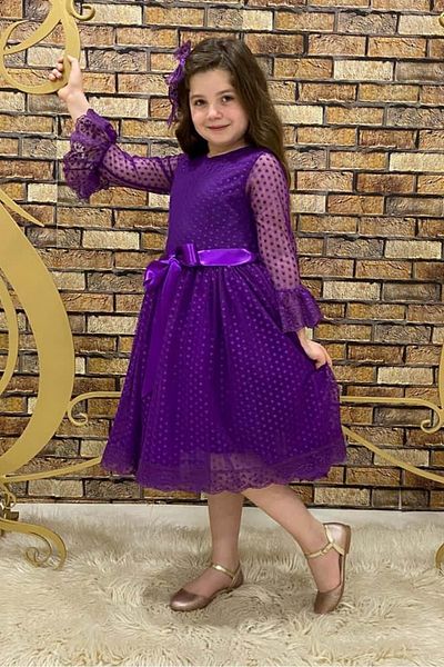 Mnk Colorful French Lace Buckle Girls' Dress Purple
