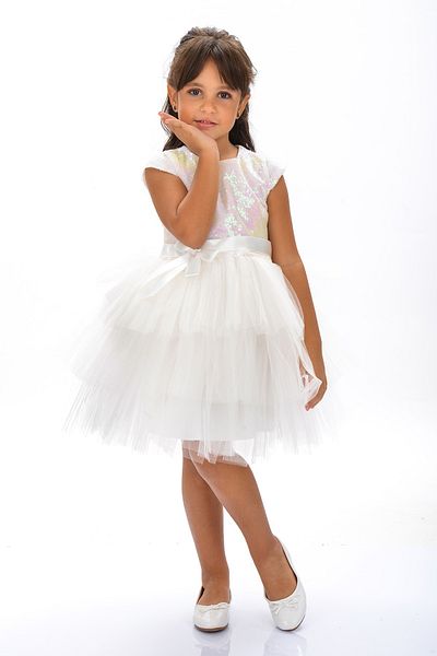 Mnk Girl's Sequined Tulle Party Dress White