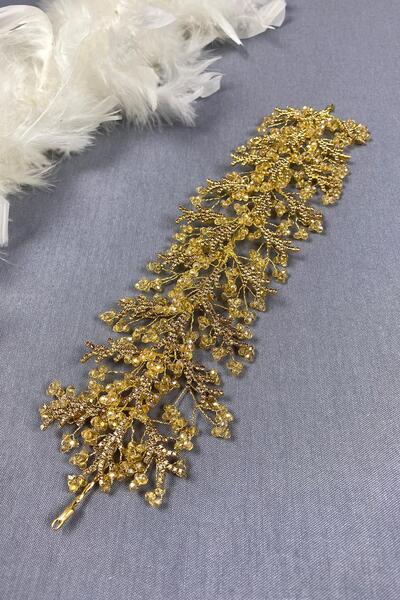 Limelia Χρώμα μελιού Arden Crystal - Κορδέλα μαλλιών με χάντρες και νυφική ​​...