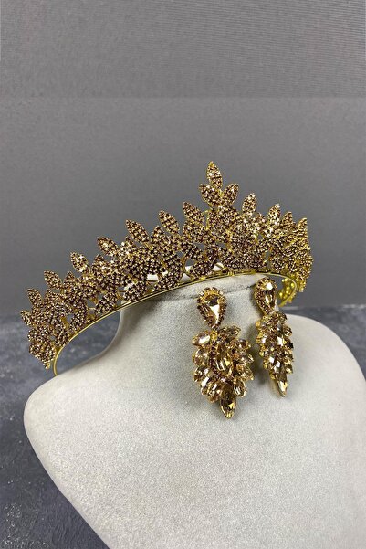 Limelia Set de cercei și coroană de henna de mireasă cu pietre prețioase Sara...