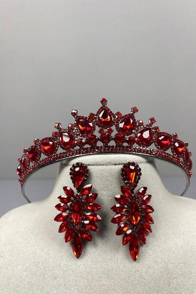 Limelia Coroana de henna roșie Ade pentru mireasă și cercei subțiri cu pietre...
