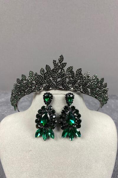 Limelia Νυφικό στέμμα και σκουλαρίκια με πέτρα Yeşil Sara