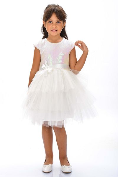 Mnk Girl's Sequined Tulle Party Dress White