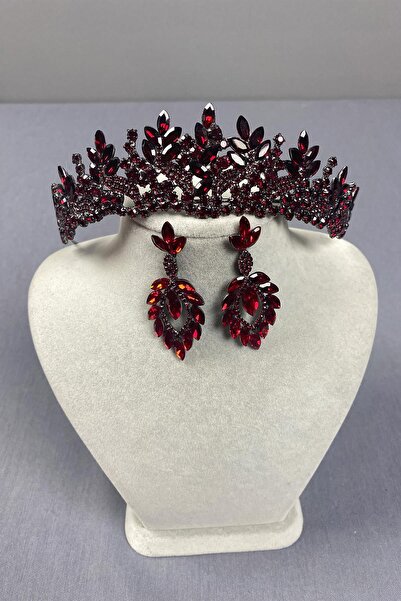 Limelia Set de cercei și coroană de henna pentru mireasă Burgundy Belur