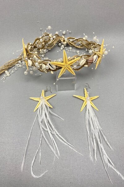 Limelia Σετ κορώνα και σκουλαρίκια από ψάθινο αστερίαστο σχέδιο