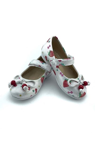 Mnk Strawberry Pattern Girl's Ballerina Ballerina White
