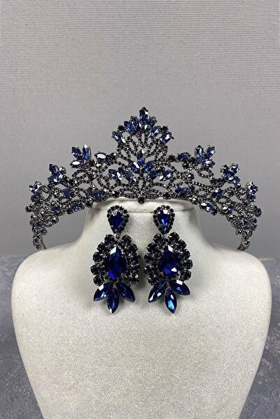 Limelia Set de cercei cu coroană și piatră de nuntă Melis albastru bleumarin