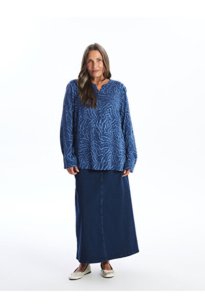 LC Waikiki Navy Blue Scoop Collar Patterned Women's Blouse