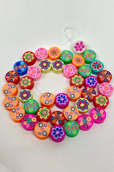 Limelia Mărgele de aluat Fimo cu motive florale colorate