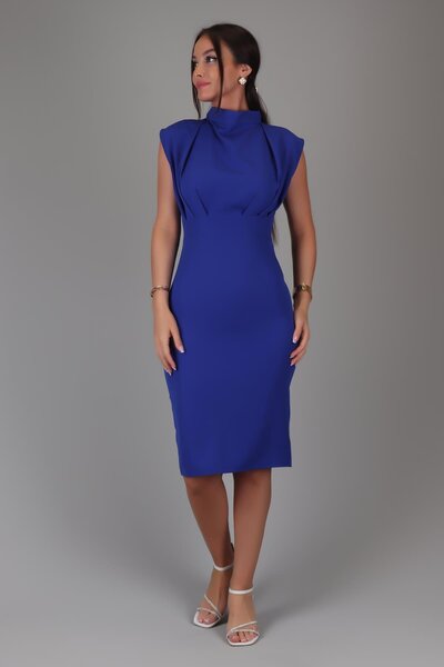 SWEETNESS Γυναικείο φόρεμα Saks Blue με γιακά και πιέτες