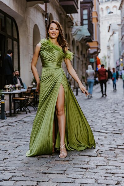 MAXXE 5709SAT TEK OMUZ SATEN ABİYE ELBİSE