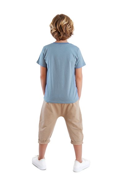 MSHB&G Boy's Airplane Patterned Pocket Detailed Summer T-shirt and Capri Shorts Set